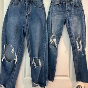 Fashion Nova Blue Distressed Boyfriend Jeans Pair